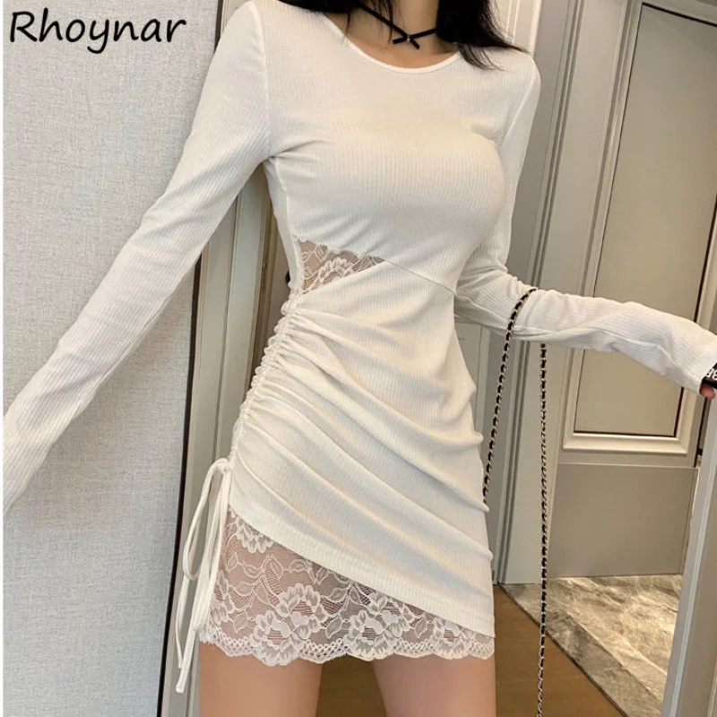 

Женское винтажное платье с длинным рукавом, белое кружевное приталенное платье с длинным рукавом