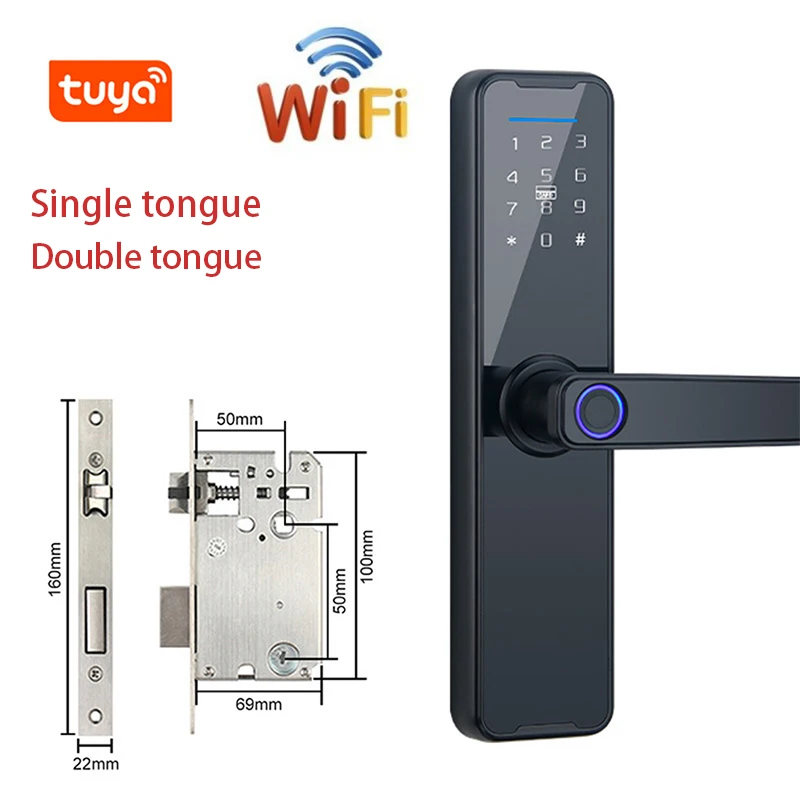 

Wifi Electronic Door Lock With Tuya APP Remotely / Biometric Fingerprint / Smart Card / Password / Key Unlock Tuya Smart Life