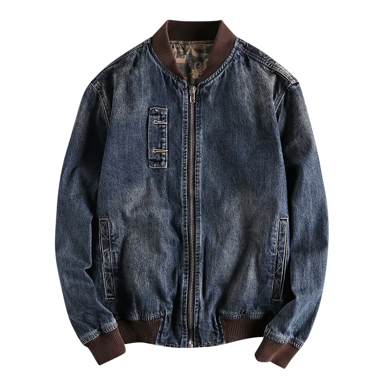 

Vintage Men's Jacket Locomotive Jeans Coat Fashion Pilot Bomber Denim Outerwear Top for Male