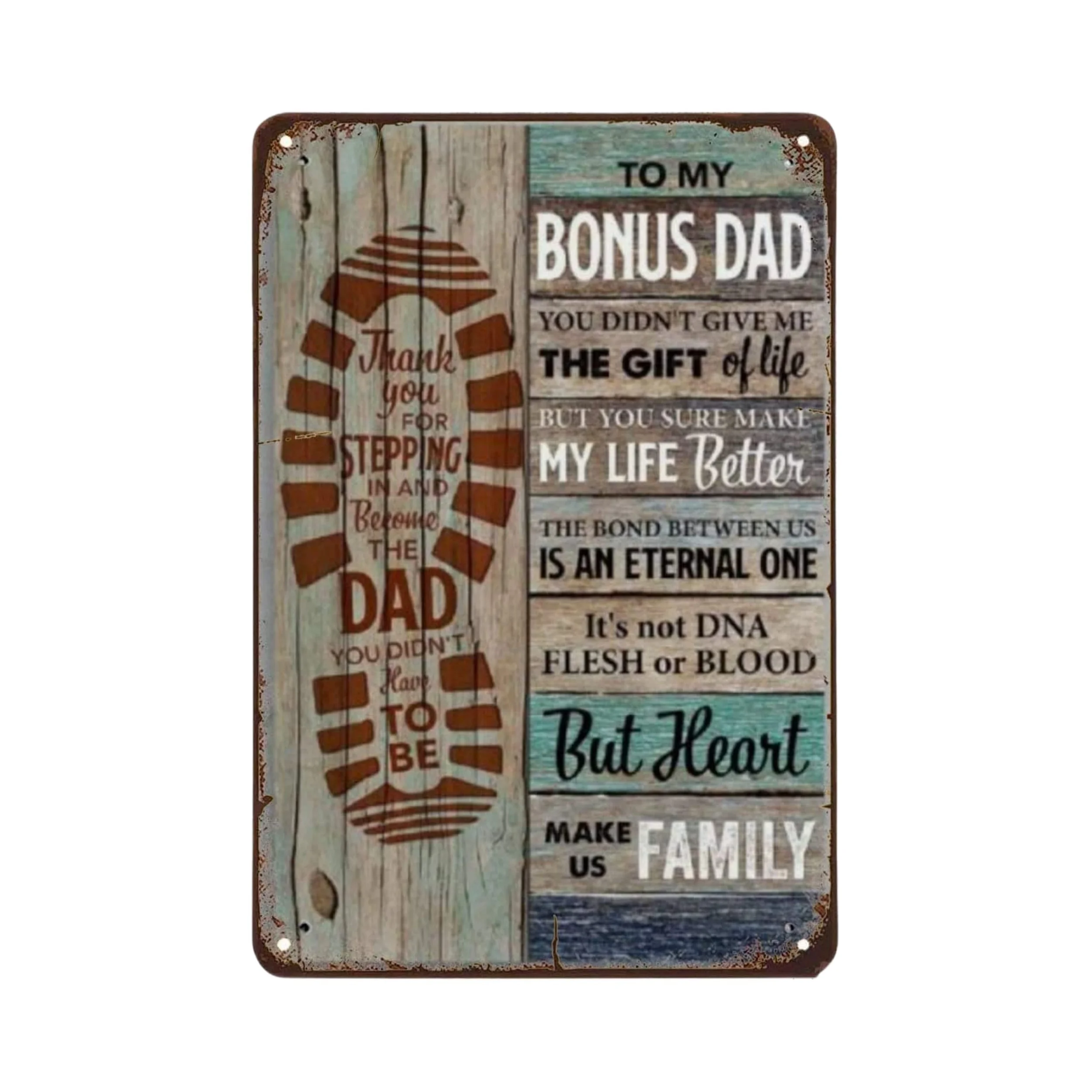 

"To My Bonus Dad" Motivational Metal Tin Sign (12''x8''), Father's Day Gift To Stepfather, Birthday Gift, Thanksgiving Day Gift