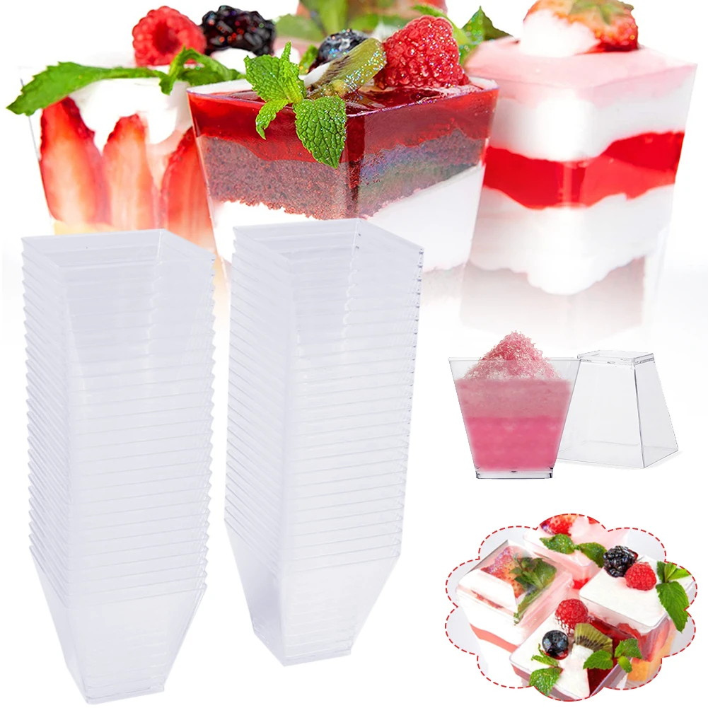 

50Pcs 60ML Disposable Plastic Dessert Cups Kitchen Transparent Food Container For Jelly Yogurt Mousses Dessert Kitchen Gadgets