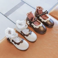 girls pu splicing ruffle cute baby princess soft autumn shallow toddler kids fashion flat braided shoelaces dress drop shipping