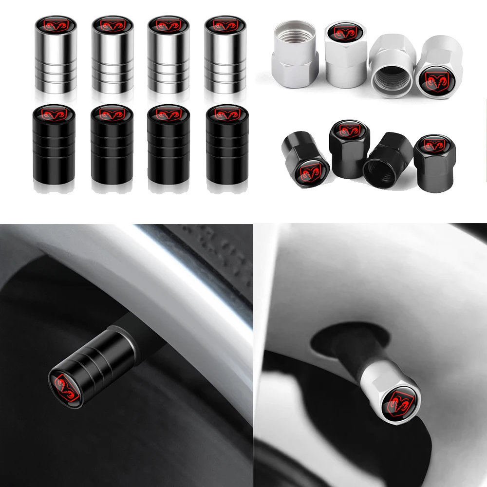 

4pcs Car Badge Wheel Tire Valve Stem Caps Cover Auto Decoration For Dodge Challenger Avenger SXT Caliber Nitro RAM 1500 SRT etc