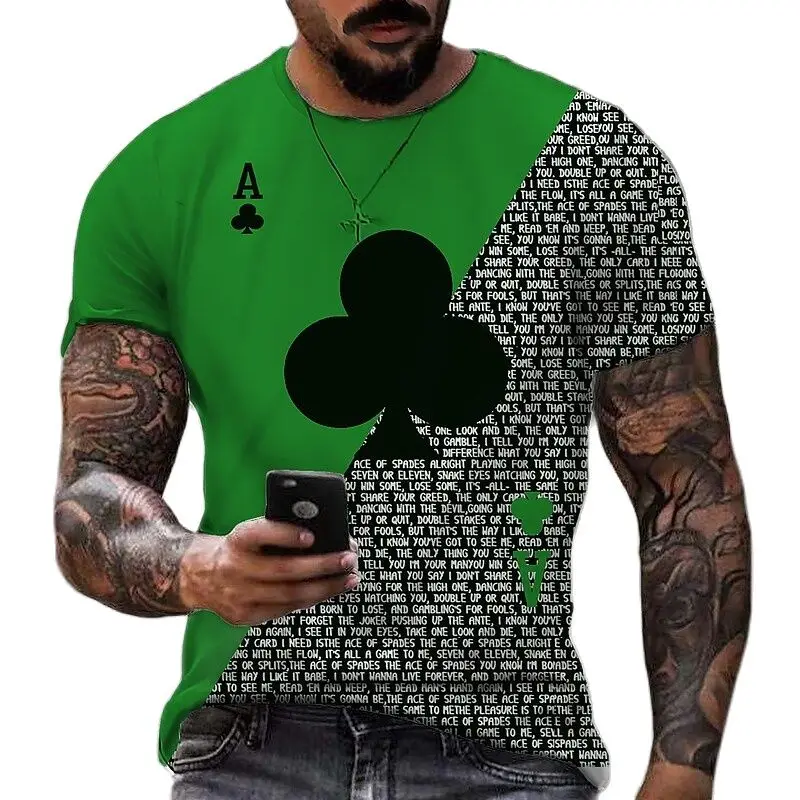 

2023 Fashion Hip Hop Playing Cards Pattern Men t-shirt Summer Casual Interesting Poker Graphic t shirts O-Neck 3D Print T-shirt
