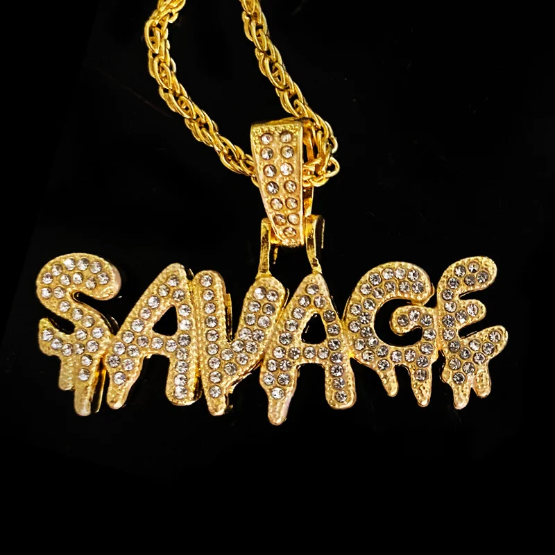 SAVAGE Alphabet Pendant Iced Out Pendent Neckalce Unisex Fashion Hip-hop Jewelry Accessories Gift