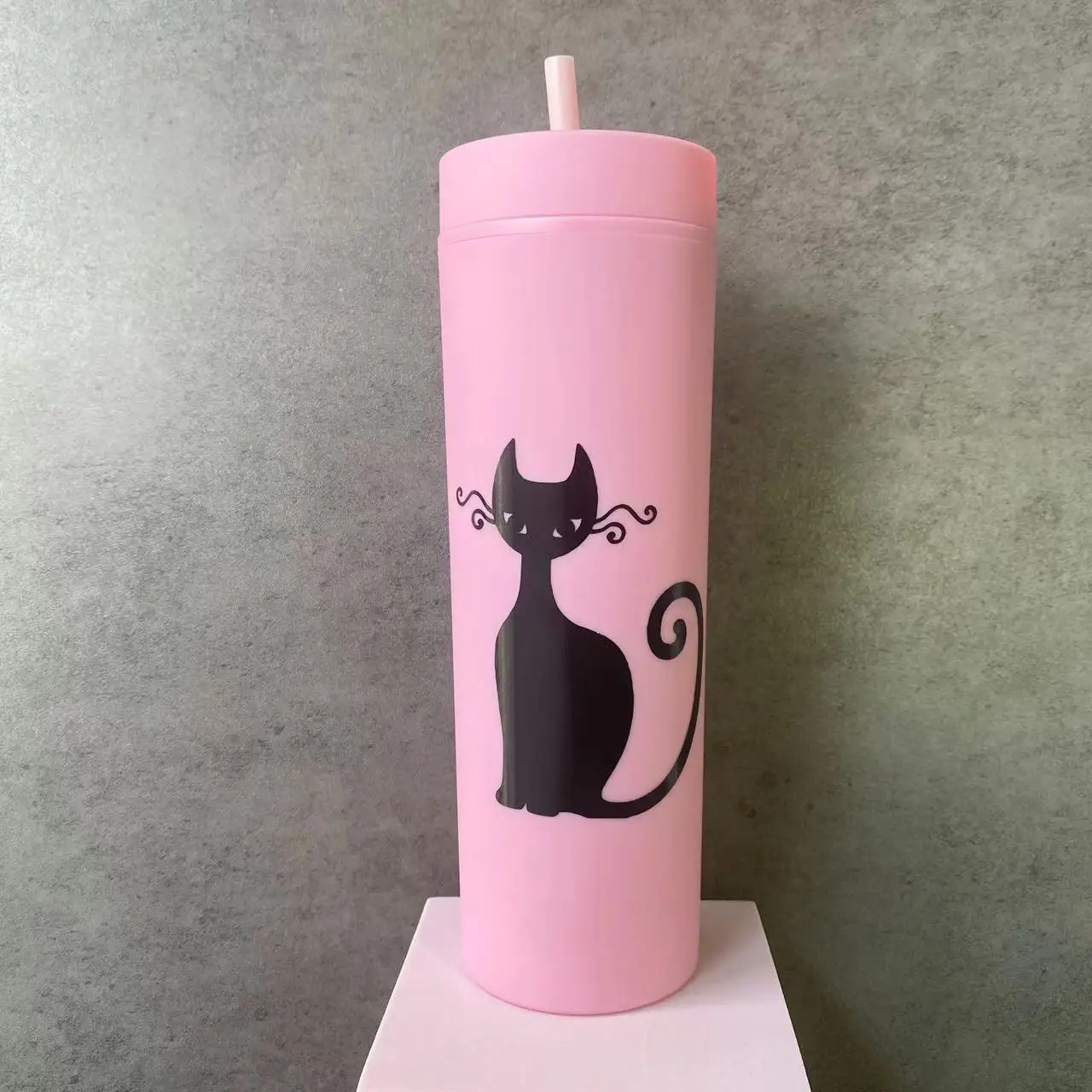Personalized Name Tumbler Cat Decal Blender Bottle Portable Double Layer Plastic Travel Mug with Straw and Lid Cute Water Bottle