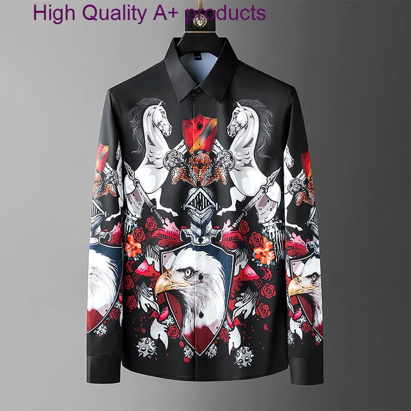 

Fall Animal Shirt Men Long Mouw Camisa Hombre Streetwear Print Social Club Party Dress Camisas Para