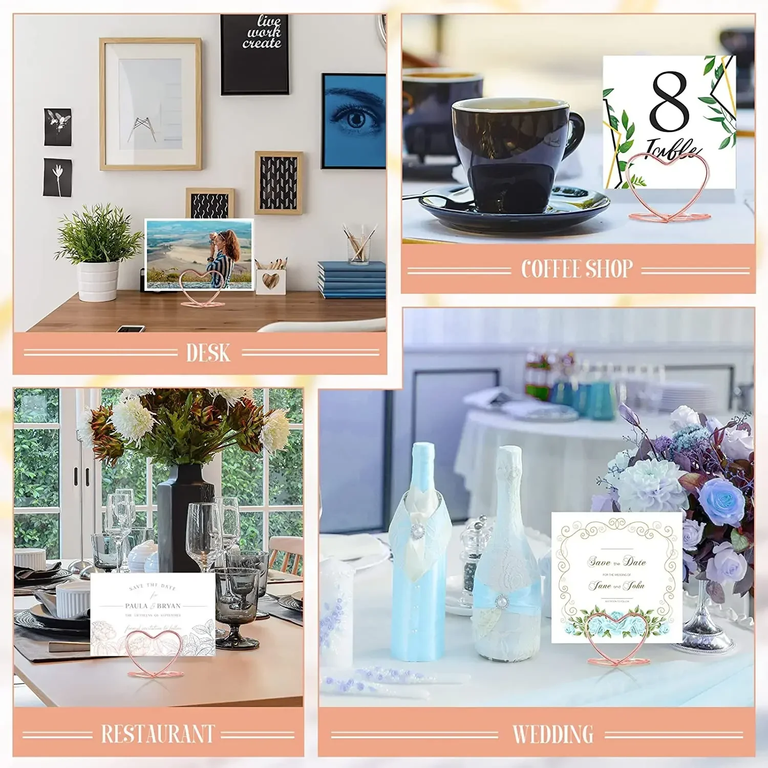 Металлический держатель для фотографий в форме сердца 20 шт.