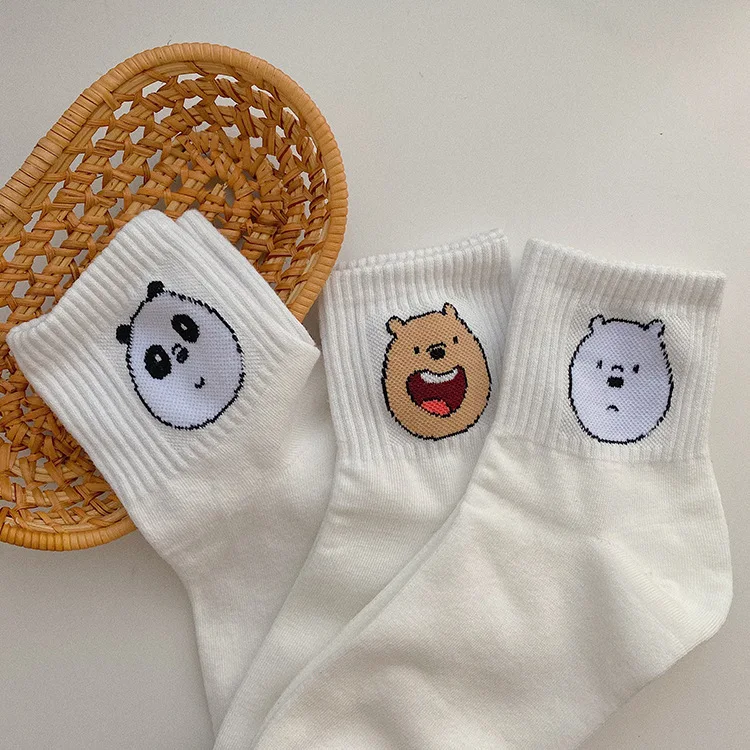 

Japanese Cute White Bear Short Socks College Style Men Women Couple Socks Korea Cartoon Print Socks Simple Sports Casual Socks