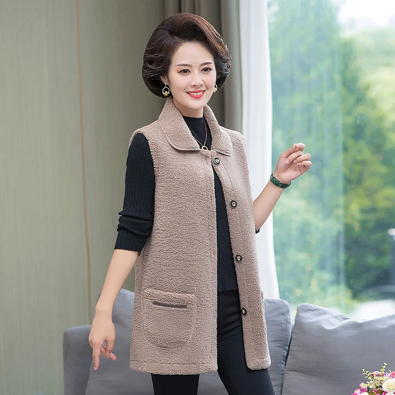 

#0753 Spring Autumn Long Vest Women Solid Colour Outerwear Vest Woolen Sleeveless Jacket Buttons Slim Waistcoat Vest Warm Retro