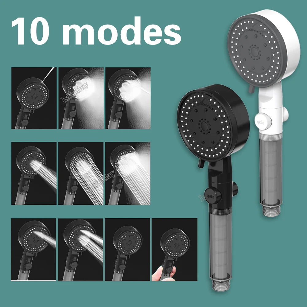 

10 Modes High-Pressure Filtered Shower Head One Key Stop Water Bathroom Handheld Showerhead Portable Shower Nozzle