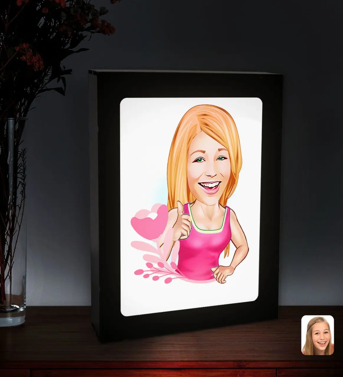 

Персонализированная Женская карикатура со светодиодной подсветкой деревянная картина Çerçevesi-49