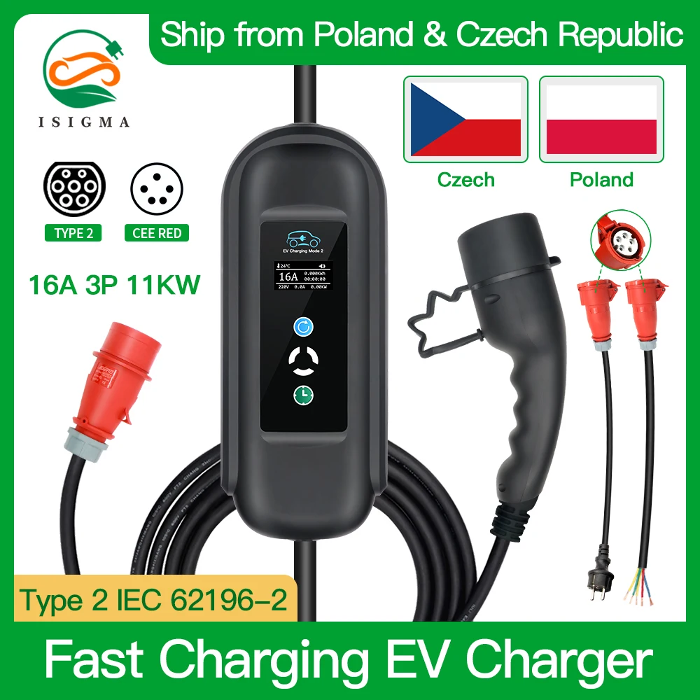 

Type 2 16A 11KW IEC 62196 Fast EV Charging Cable Portable Charger With Current Adjustable CE For Electric Car 3 phase