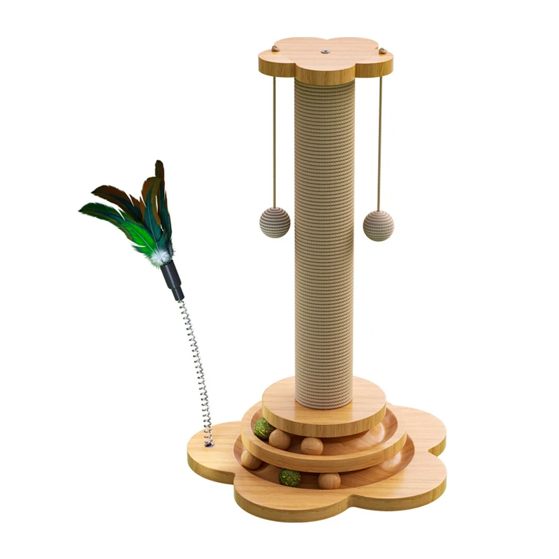 

Pet Cat Toy Solid Wood Cat Turntable Funny Cat Stick Balls Durable Sisal Scratching Board Cat Supplies Cat Scratching Post