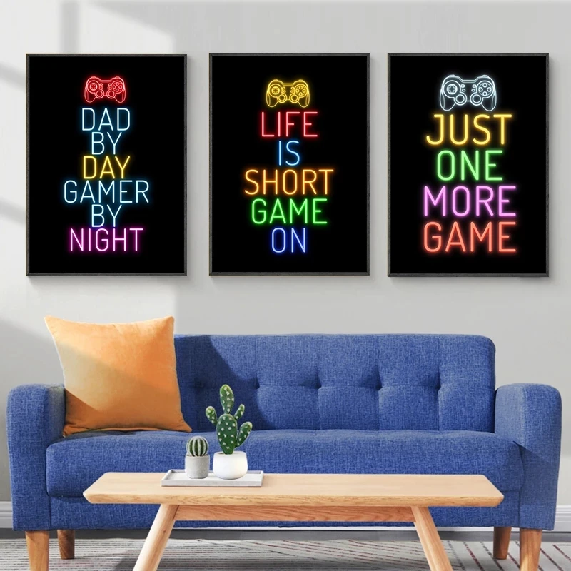 

Neon Game Wall Art Canvas Posters Printing Gaming Gamepad Pictures for Boys Playroom Decoration Modern Home Cuadros Unframed