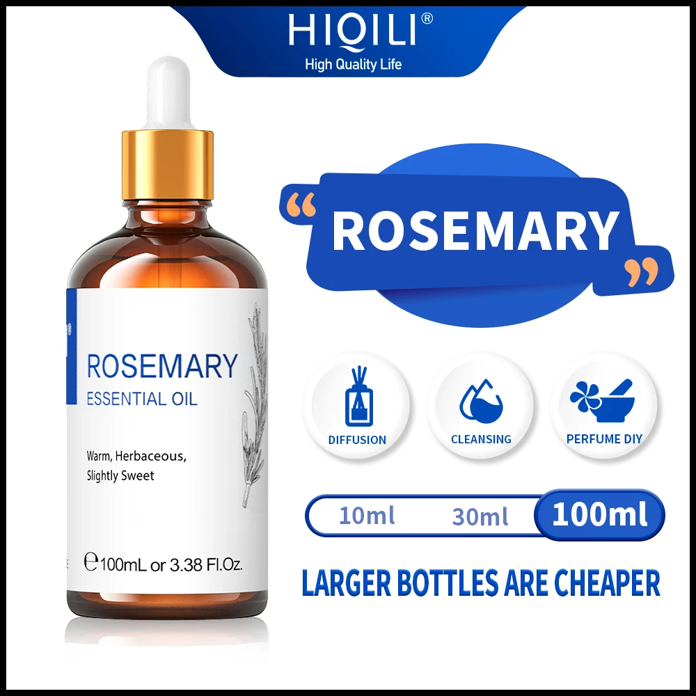 HIQILI 100ML Rosemary Essential Oils,100% Pure Nature for Aromatherapy | Used for Diffuse,Humidifier,Massage | Hair Growth
