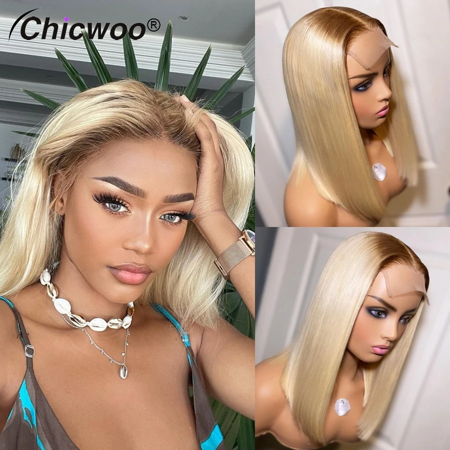 

200% Density Ombre 613 Blonde Straight Bob Wigs Natural Hairline 13x4 13x6 Transparent Lace Front Wig Indian Virgin Human Hair