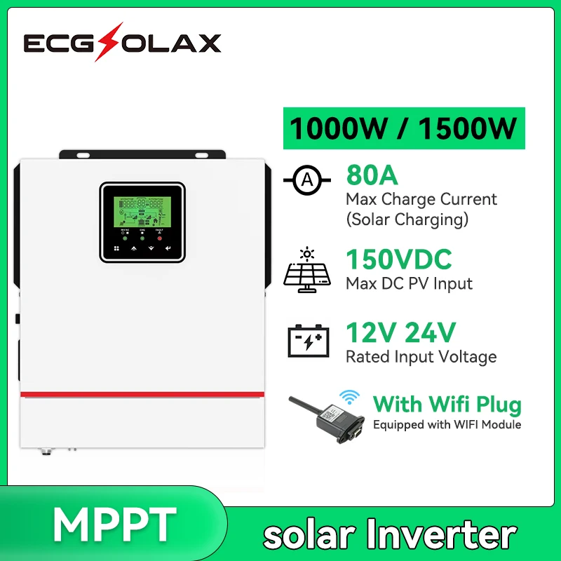 

Гибридный солнечный инвертор ECGSOLAX, 1 кВт, 220 кВт, 12 В, 24 В, в, автономный Гибридный инвертор, Встроенный MPPT Солнечный контроллер 80 А, Wi-Fi модуль