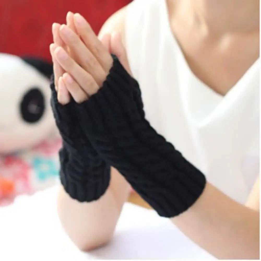 

Зимние плотные теплые вязаные эластичные перчатки унисекс без пальцев длинные плоские перчатки без пальцев мягкие теплые шерстяные рукави...