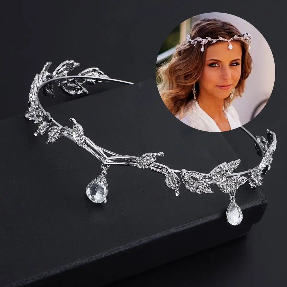 

Hair Accessories Wedding Gift Frontlet Waterdrop Headband Rhinestone Tiara Leaf Tiara Crown Crystal Bridal Crown