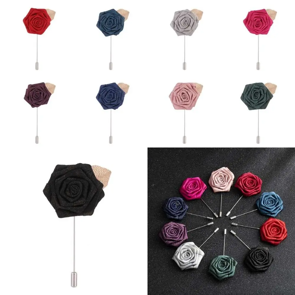 

Korean Style Fabric Rose Flower Brooch Men Women Long Needle Lapel Pin Suit Shirt Corsage Fashion Jewelry Clothing Accessories