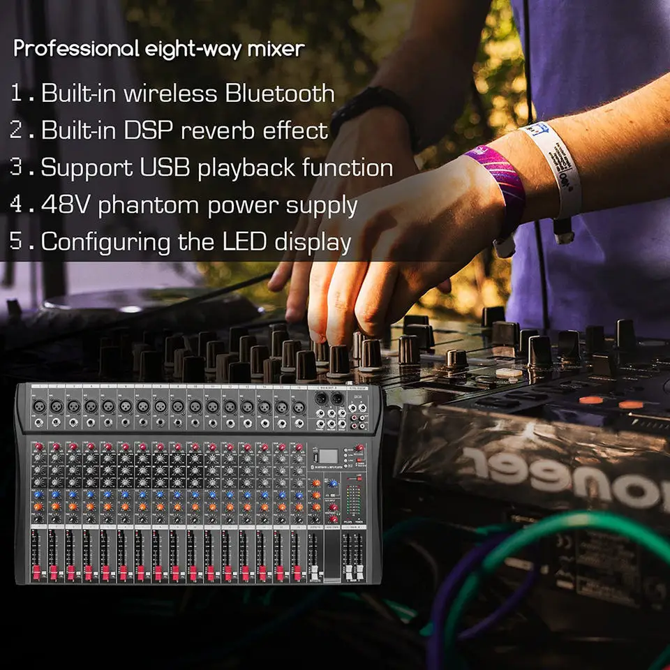 DX16 Профессиональный 16-канальный DJ-контроллер USB аудиомикшер для гитарной