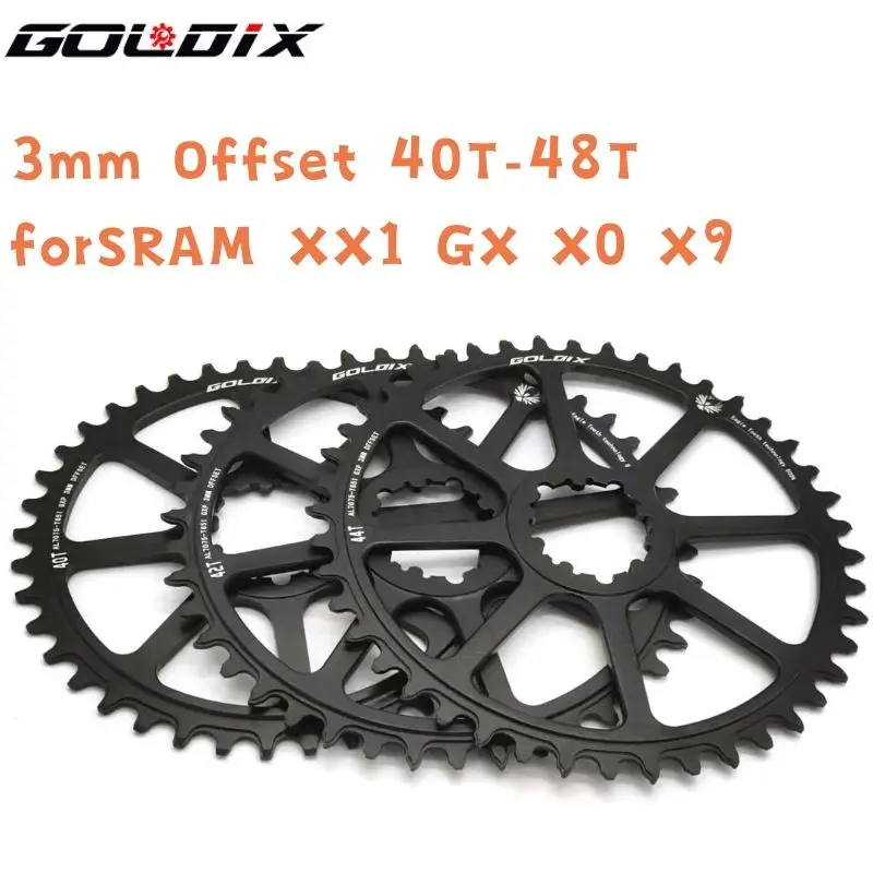 

GOLDIX 3mm Offset 40T-48T MTB Narrow Wide Chainwheel for SRAM GXP Bicycle Chainring 3 Bolts XX1 GX X0 X9 Crankset Bike Parts