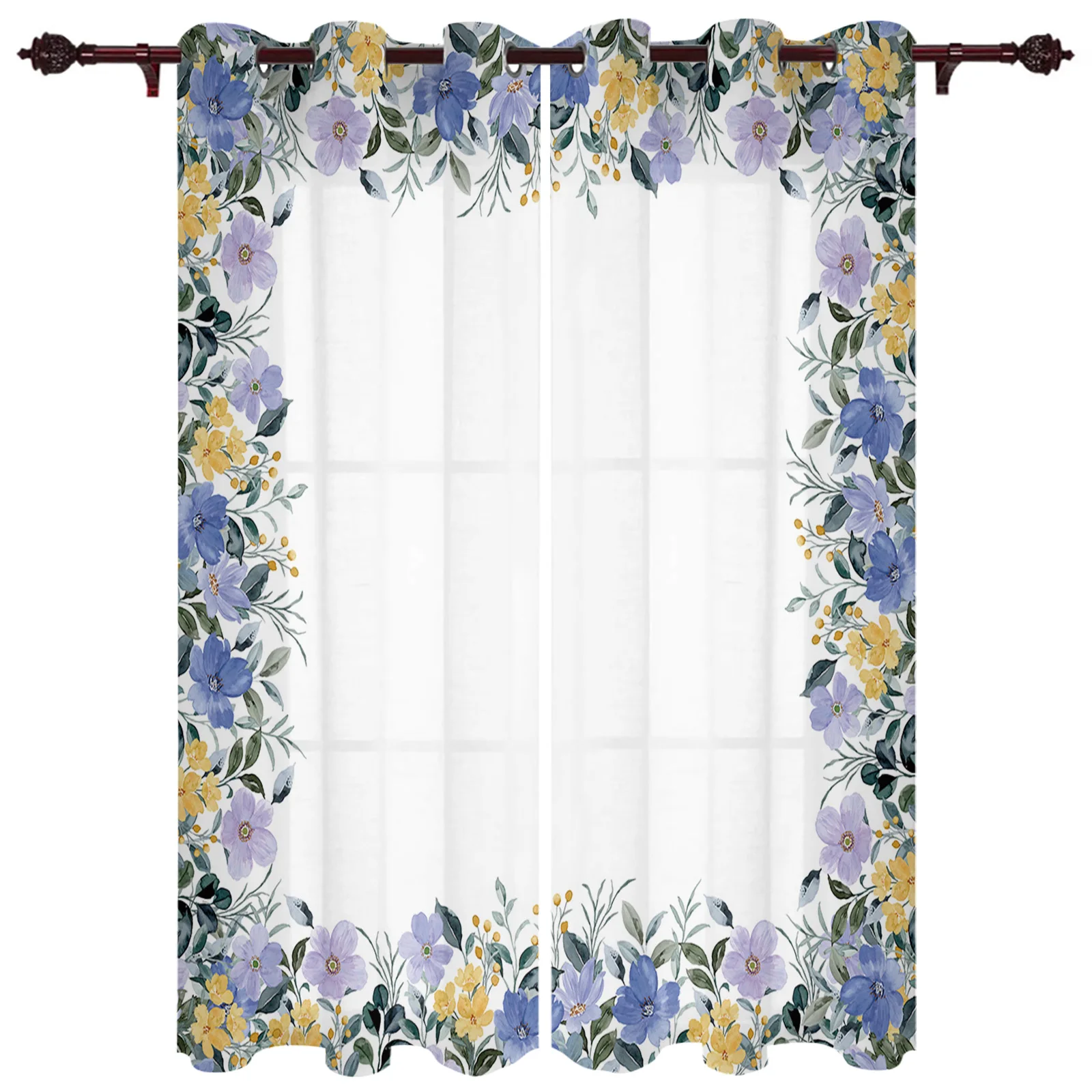 

Летние фиолетовые цветы, акварельные шторы на окна, занавески для гостиной и кухни, Современный домашний декор, занавески для спальни