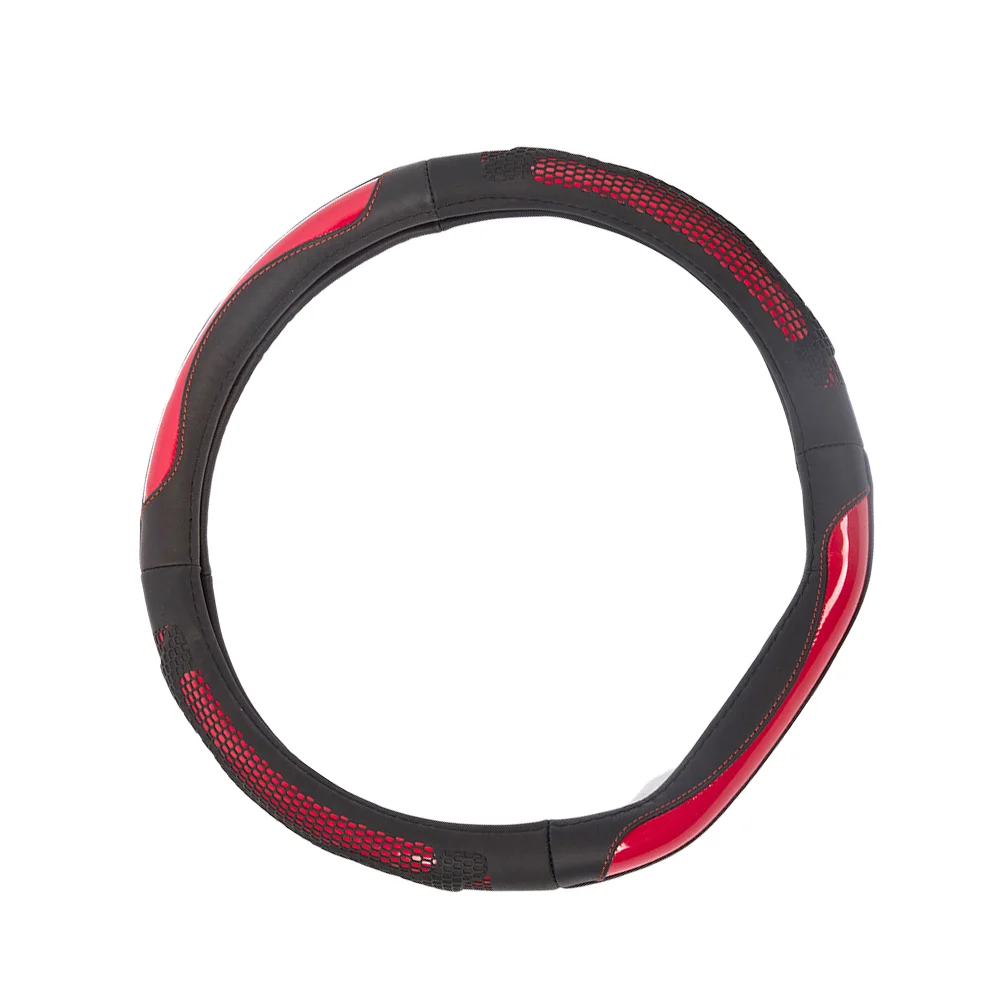 

Leather Steering Wheel Cover Winter Steering Wheel Cover Car Steering Wheel Cover (Black and Red)