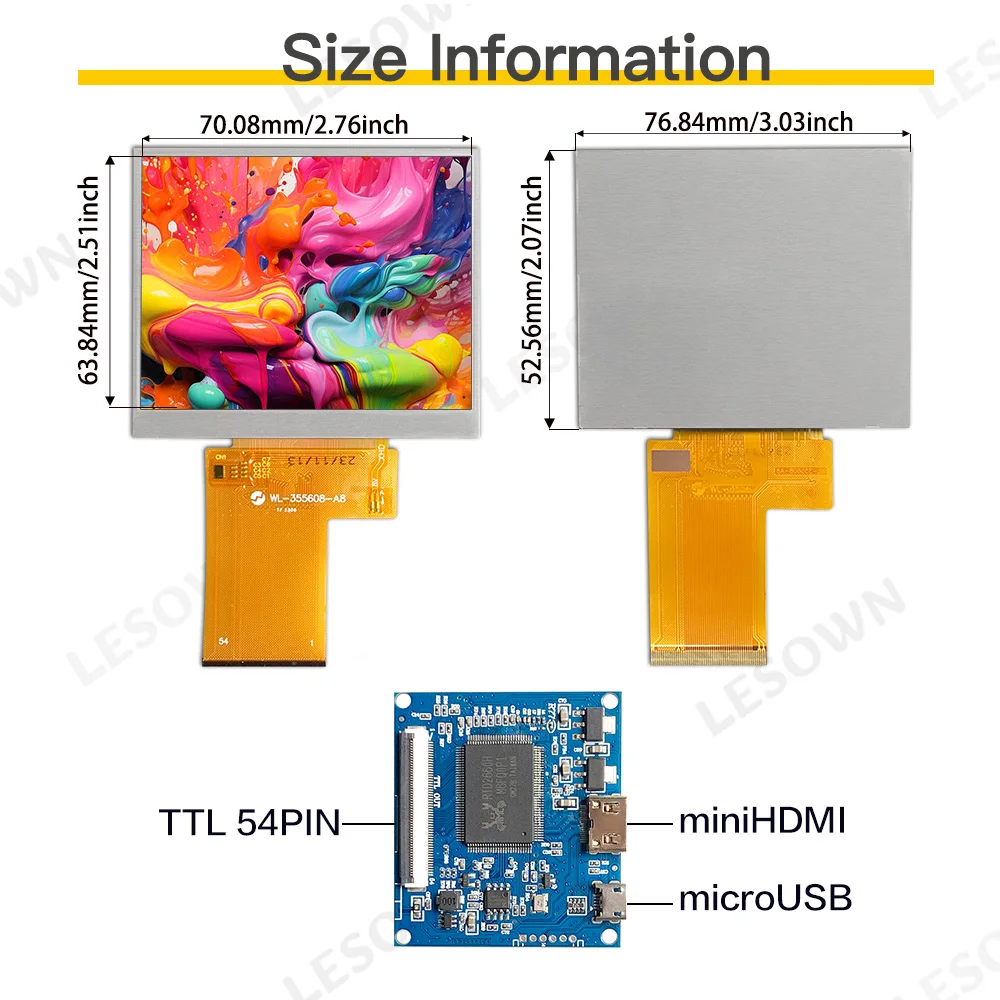 LESOWN 3 5-дюймовый небольшой ЖК-дисплей с разрешением 54PIN 640x480 HD IPS HDMI USB-модуль