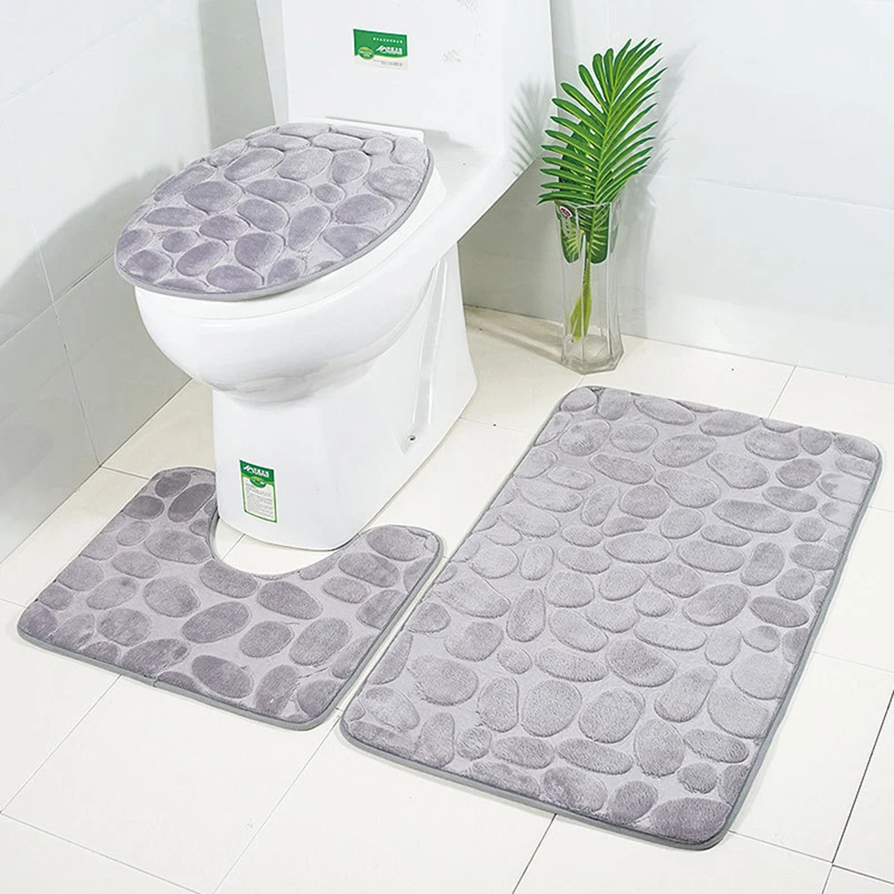 

2pc/Set Flannel Cobblestone Bath Bathroom Anti-Slip Carpet Mat Toilet Rug Doormat Home Bathroom Supplies