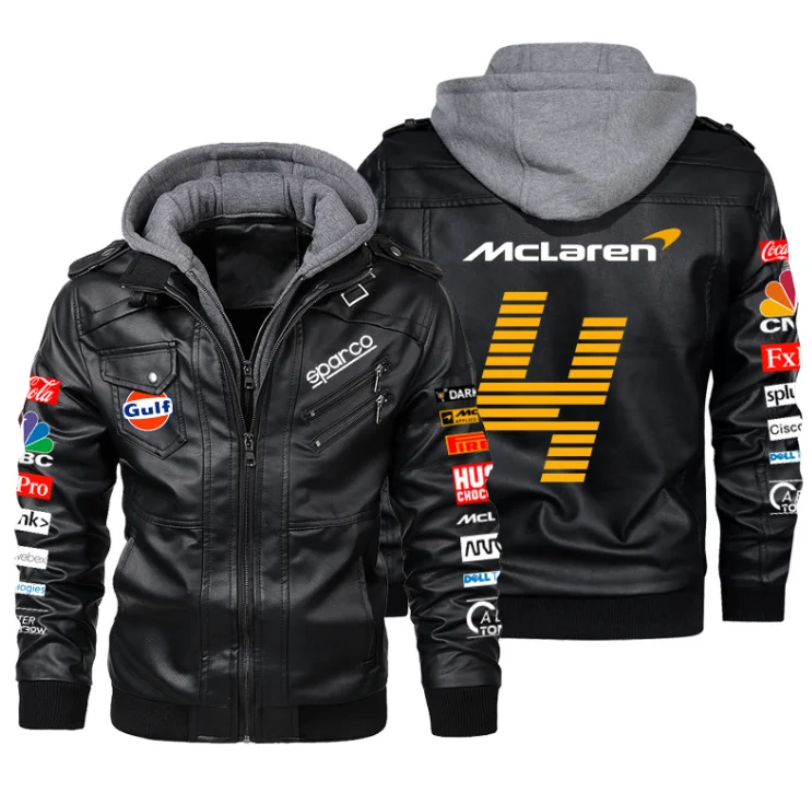 

New bomber Mclaren car logo Men's Leather Jackets Autumn Casual Motorcycle PU Jacket Biker Leather Coats Brand Clothing EU Size