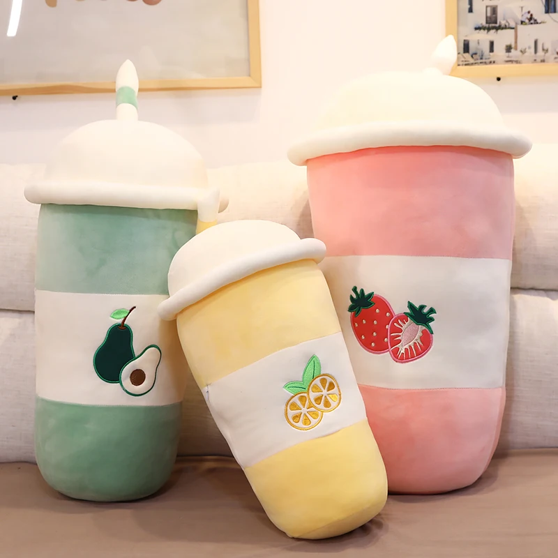 

45~80cm Plush Fruits Bubble Tea Toy Colorful Stuffed Drink Bottle Avocado Strawberry Lemon Food Doll Plushie Baby Girl Gift