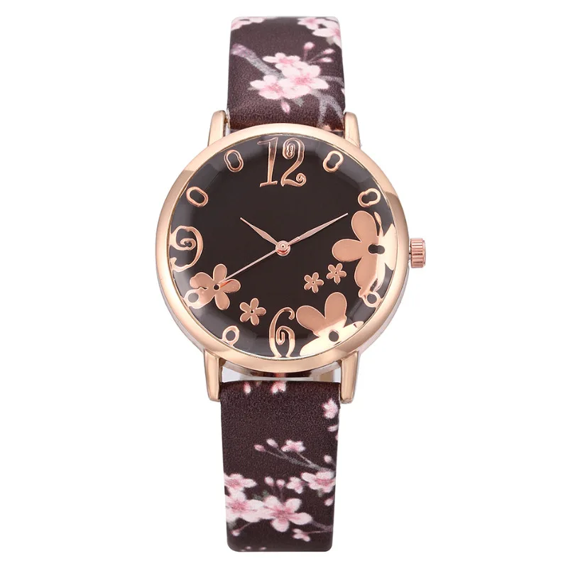 Fashion Art Flower Women's Watch Romantic Girly Creative Hand Clock Leather Strap Ladies Female Quartz Black Bracelet Wristwatch images - 6