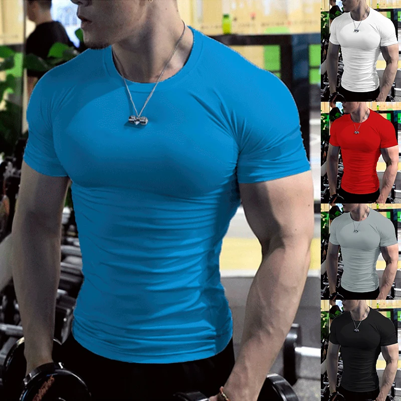 

Men's Summer Short Sleeve Fitness T Shirt Running Sport Gym Muscle T-shirts Oversized Workout Casual High Quality Tops Clothing