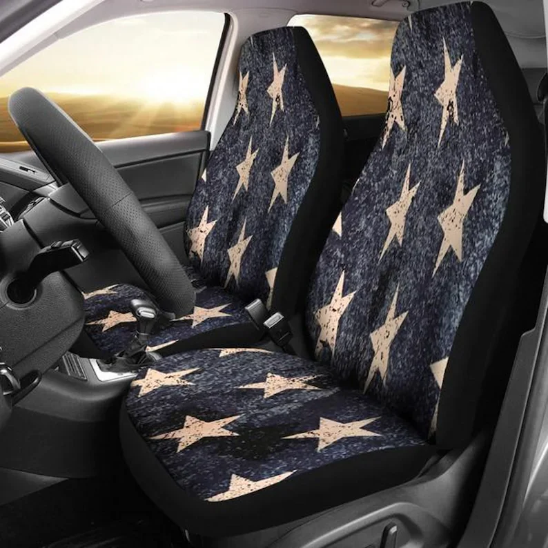

Distressed American Flag Stars, All-over Pattern -Car Seat Covers, Car Accessories, Gift for Her, Custom Seat Covers, Custom Mad