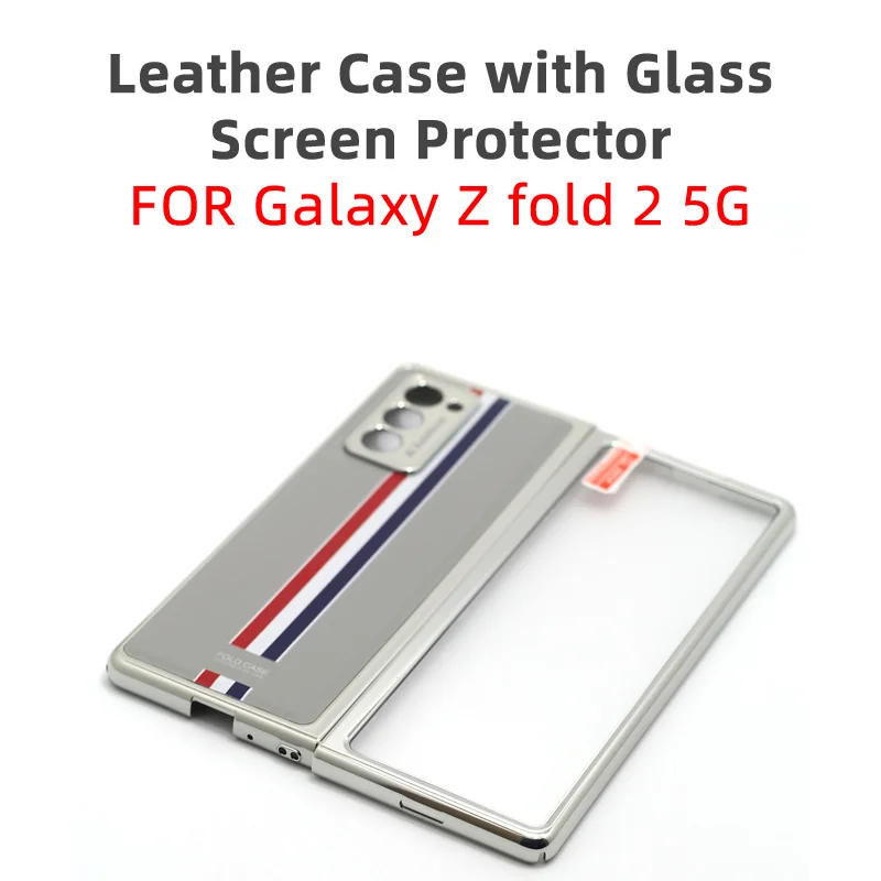 

Чехол для Galaxy Z Fold 2 5G, кожаный чехол со стеклянным экраном, Роскошный чехол для бизнеса