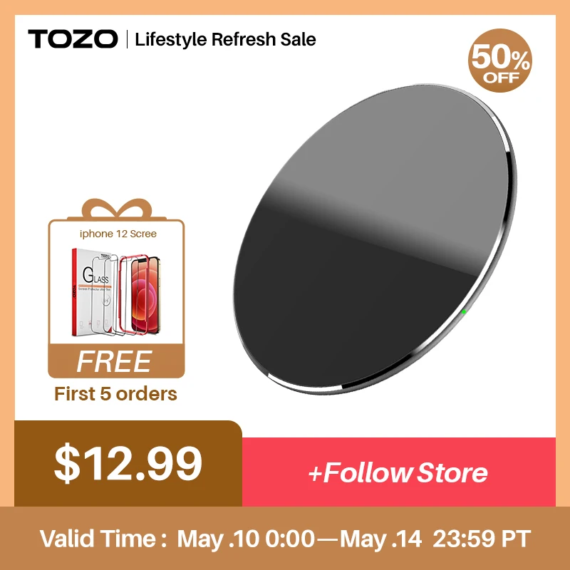 

TOZO W3 Mini Wireless Charger Thinnest Fast Charging Pad with Aviation Aluminum Computer Numerical Control Technology Sleep-Frie