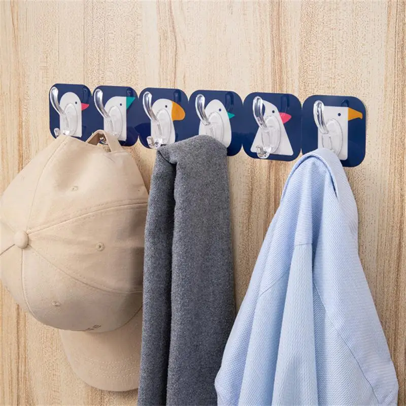 

6pcs/set Cartoon Bird Pattern Hooks Strong Adhesive Wall Window Door Stick Hook Bathroom Kitchen Wall Hanging Storage Tool