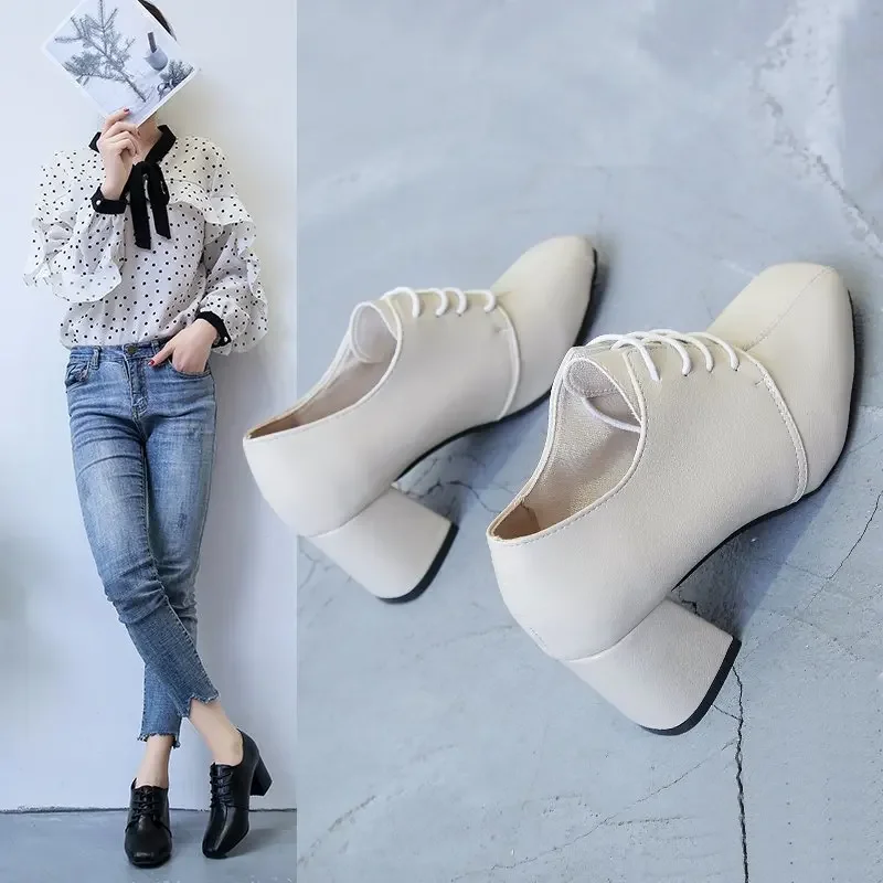 Женские кожаные туфли на высоком каблуке из мягкой кожи в британском ретро-стиле