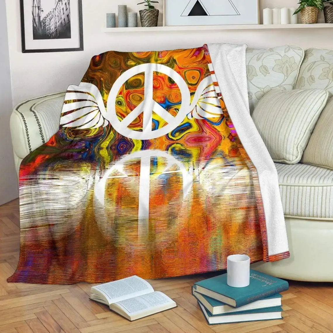 

Cheerful Colors Home Decor Perfect Bed and Sofa for All Season Kids Adults Peace Sign Flannel Throw Blanket,Heart Peace Flower