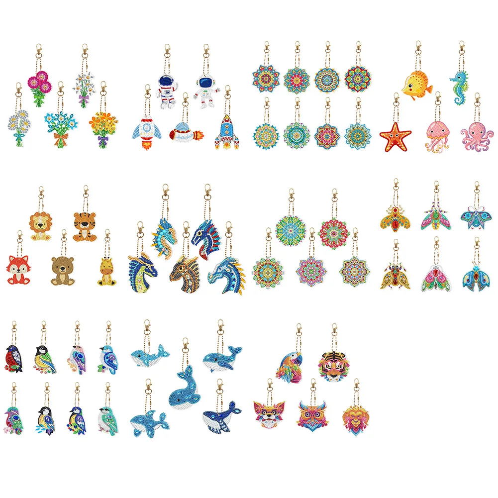 5/6/8pcs Diamond Painting Keychain 5D DIY Special-shaped Full Drill Diamond Embroidery Key Ring Pendant Women Bag Decor Gift 2