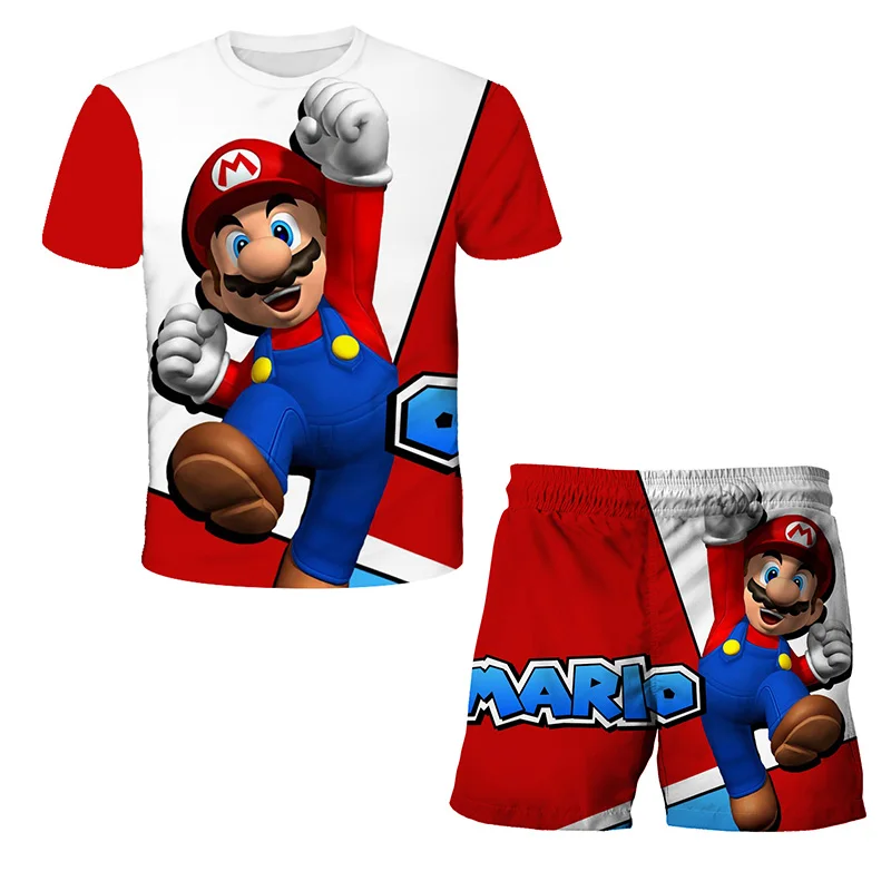 Children's Clothing Sets Super Mario T Shirts Kids Boys Girls T-shirts Shorts 2 Pcs Suits Cartoon Games Mario Bros Costume Pants