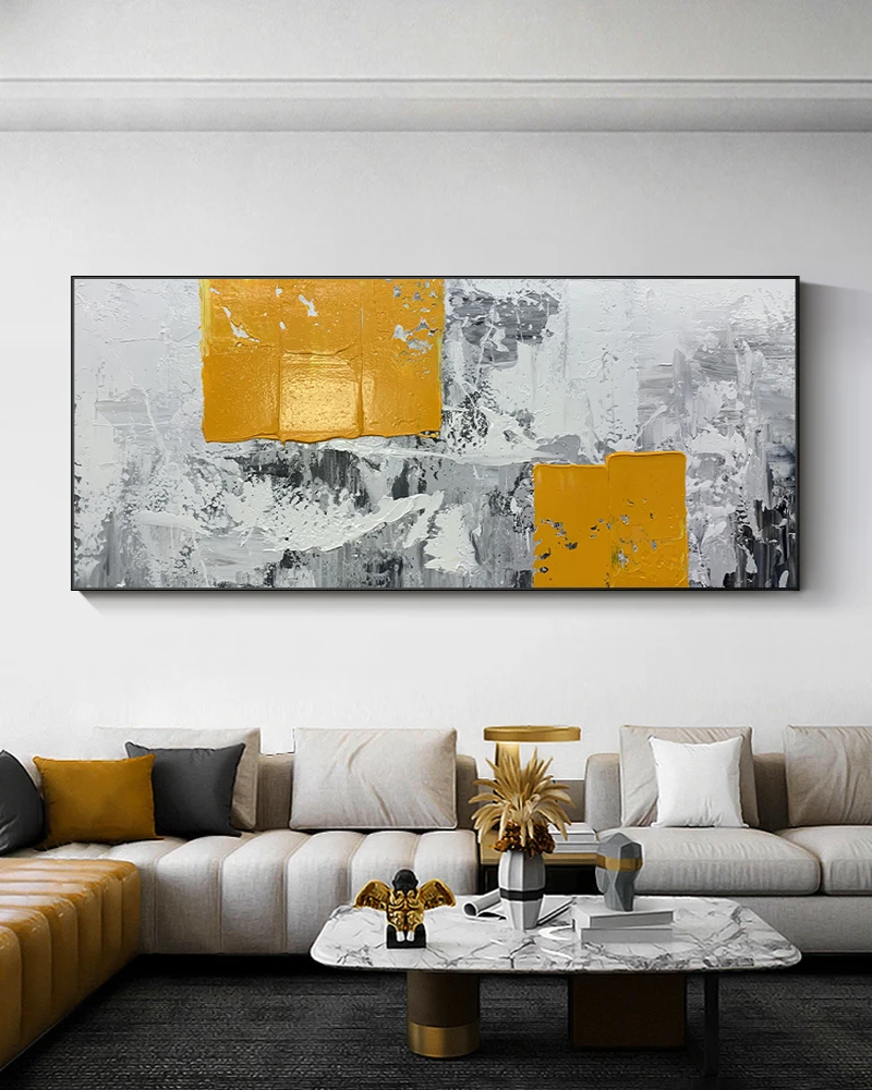 

Abstract New Yellow Gray Pure Hand-painted Knife Painting Canvas Oil Painting Office Living Room Simple Decoration