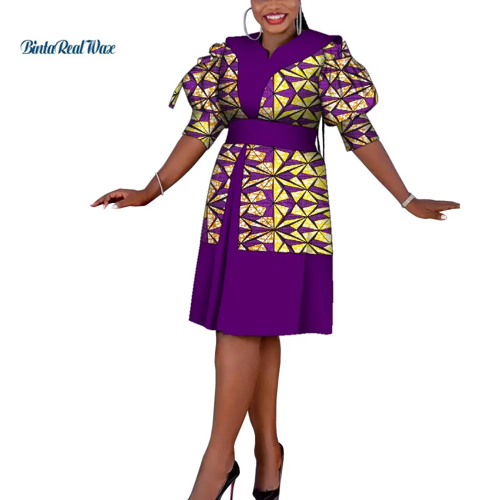 African Elegant Dresses for Women Dashiki Africaine Femme Kaftan Maxi Dress Women Dresses Lantern Sleeve Belt Dresses Wy10059