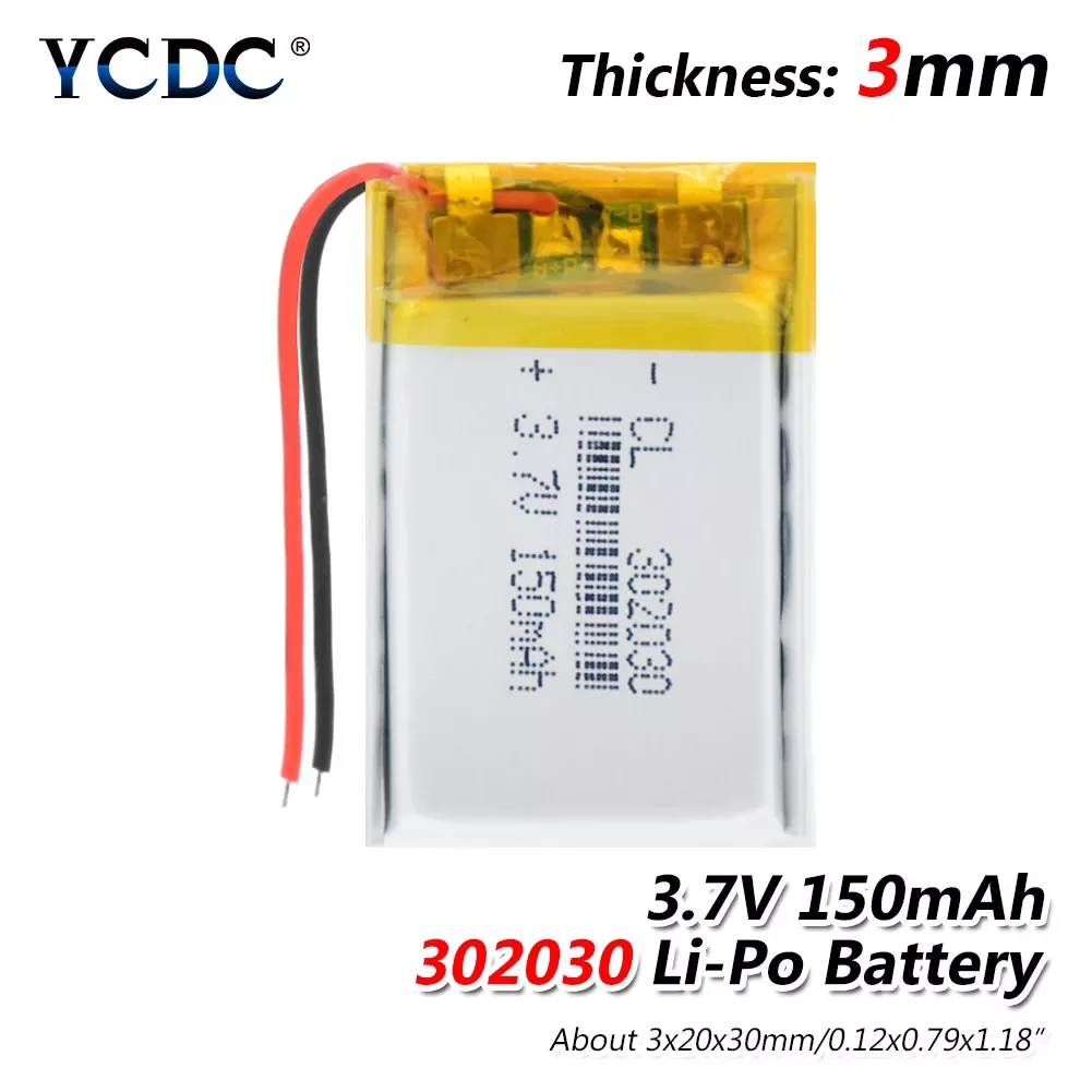 

2023New 1/2/4pcs 3.7V 150mAH 302030 lithium Polymer lithium ion Li-ion battery for Selfie Stick GPS MP3 Alarm LED Lamp Speaker