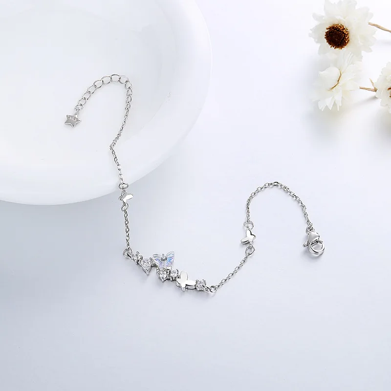 Серебряная цепочка из звеньев циркониевый браслет с бабочкой для женщин и