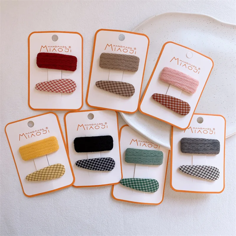 

2 шт. новые корейские милые заколки для волос в клетку из ткани для девочки принцессы модные детские шерстяные квадратные заколки для волос