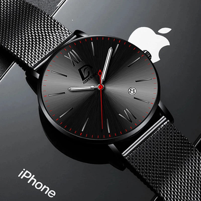 

reloj hombre Mens Watches Luxury Stainless Steel Mesh Belt Quartz WristWatch Men Leather Calendar Luminous Clock