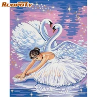 ruopoty painting by number swan diy drawing canvas hand painted pictures by numbers animals home decoration gift